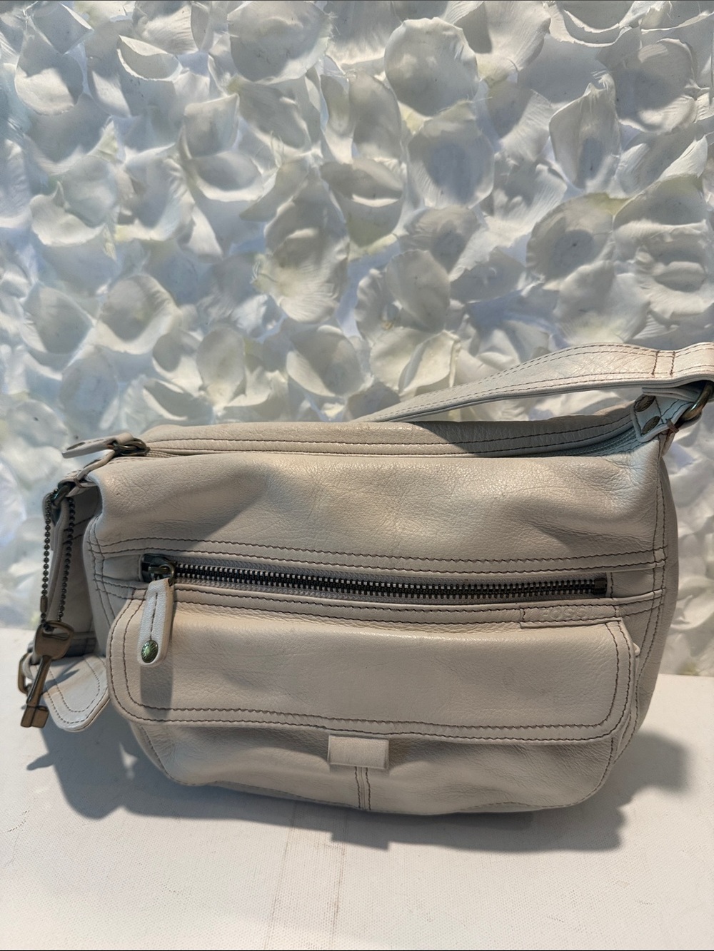 Fossil Light Taupe Leather Shoulder Bag